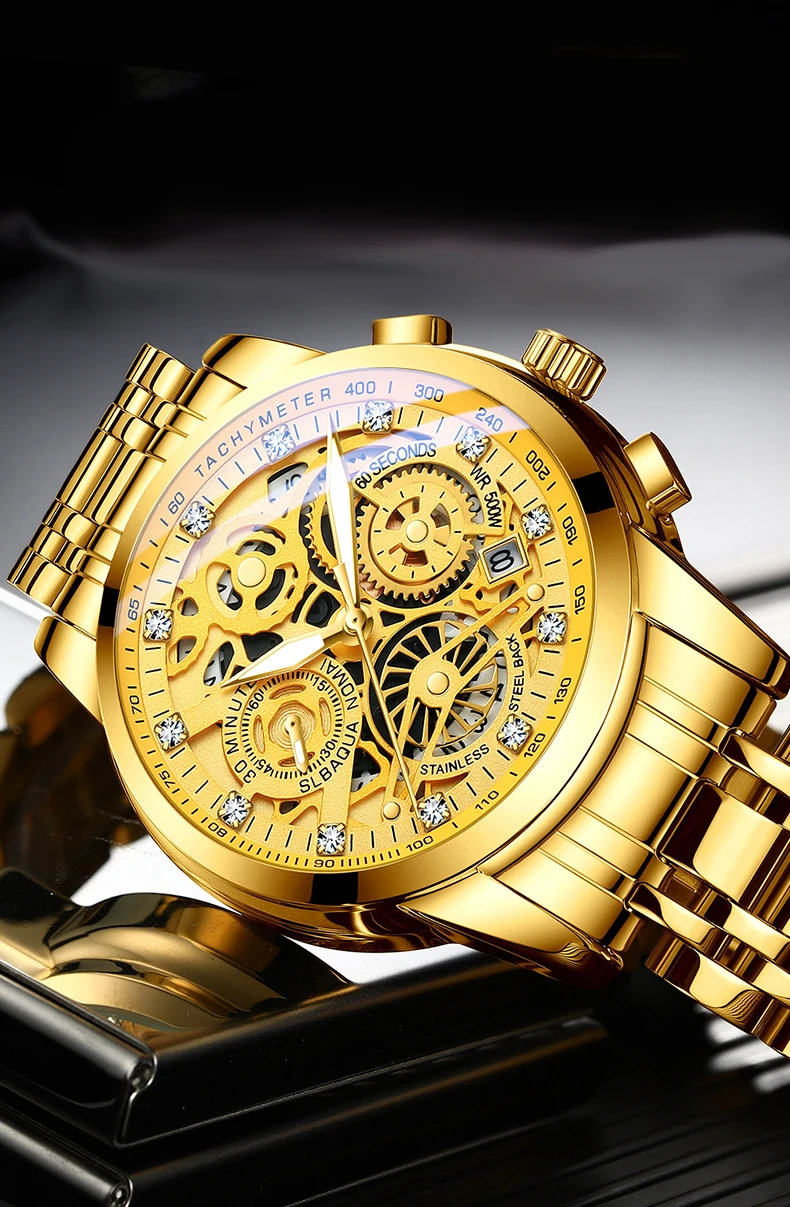 Men’s Watches Tourbillon Rotating Window Top Luxury Brand Fashion Quartz Men Watch Waterproof Gold Steel Business Wristwatch