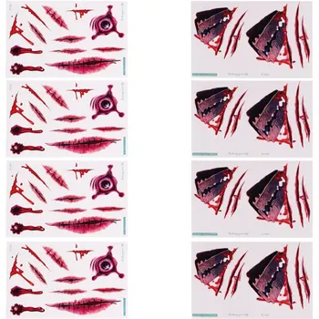 

8pcs Halloween Stickers Horror Bloody Tattooing Sticker Scar Funny Sticker