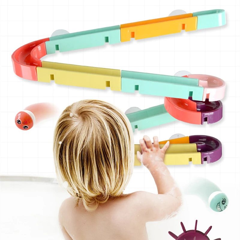 DIY Baby Bath Toys Wall Suction Cup Marble Race Run Track Bathroom ...