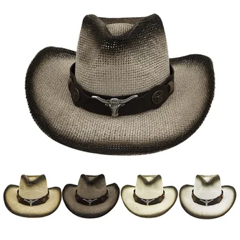 

Unisex Retro Western Cowboy Riding Hat New Leather Belt Wide Cap for Men and Women Fashion Casual Wind Rope Sports Cap DH