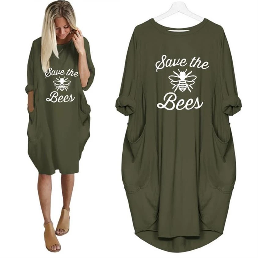 

New Arrival T-Shirt For Women SAVE THE BEES Letters Print Pocket Women Tshirt Top Plus Size Female T-shirt Harajuku T Shirt