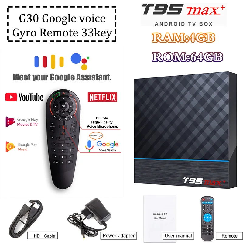 4GB64GB G30 T95 MAX Plus+ Amlogic S905X3 4 грамма 64 гбром Android 9,0 ТВ приставка Wifi приставка поддержка Youtube H D видео Отт медиаплеер - Цвет: 4GB64GB G30