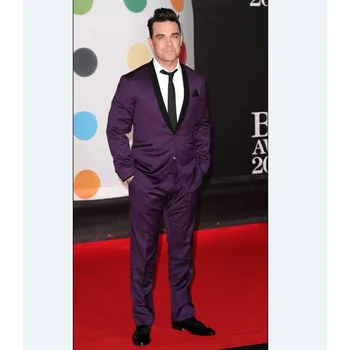 

Custom Made Groomsmen Shawl Black Lapel Groom Tuxedos Purple Men Suits Wedding Best Man (Jacket+Pants)