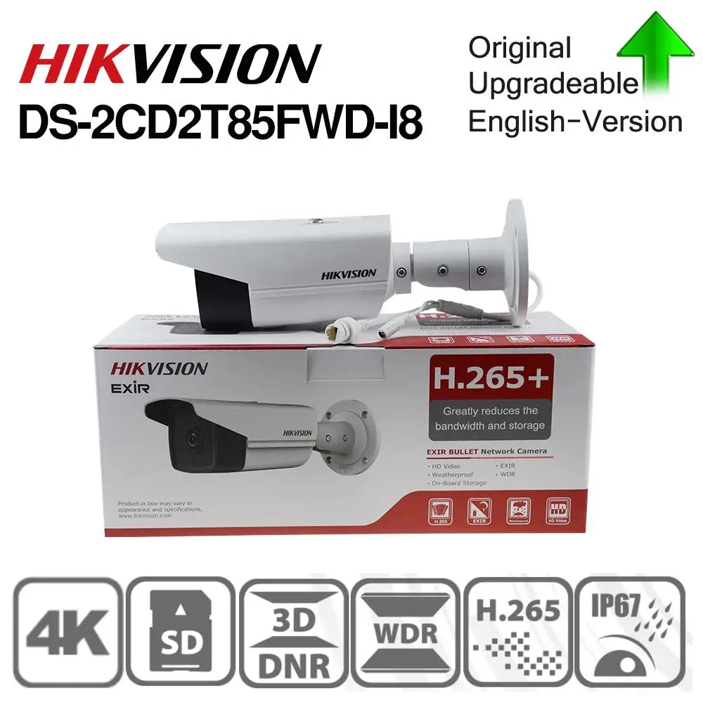 Hikvision Original DS-2CD2T85FWD-I8 8 MP (4K) IR Fixed Bullet Network Camera H.265 + POE Range 80m 128 GB MAX IP67 10 шт./лот |