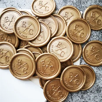 

Custom initials with date Self Adhesive Wax Seal Stickers,wedding initials wax stamp,envelope seal,RSVP seals,28 Color Available