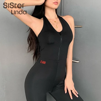 

Sisterlinda Casual Fitness Sporty Rompers Womens Jumpsuits Workout Zipper Activewear Sleeveless Skinny Jumpsuits Mujer 2020 New