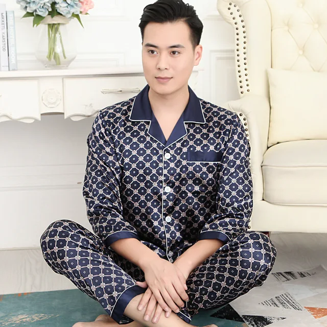 Mens Designer Pajamas for Men Nightwear Long Sleeve Sleep Tops Trousers Thin Ice Silk Pajamas Men Sleepwear Set Pijama Set 044