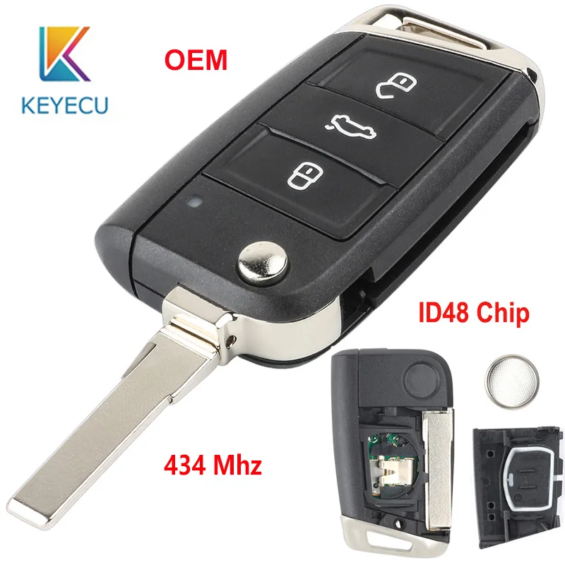 KEYECU OEM Подлинная Замена флип дистанционный ключ-брелок от машины 434 МГц ID48 чип для Volkswagen MQB Golf VII MK7, Skoda Octavia A7