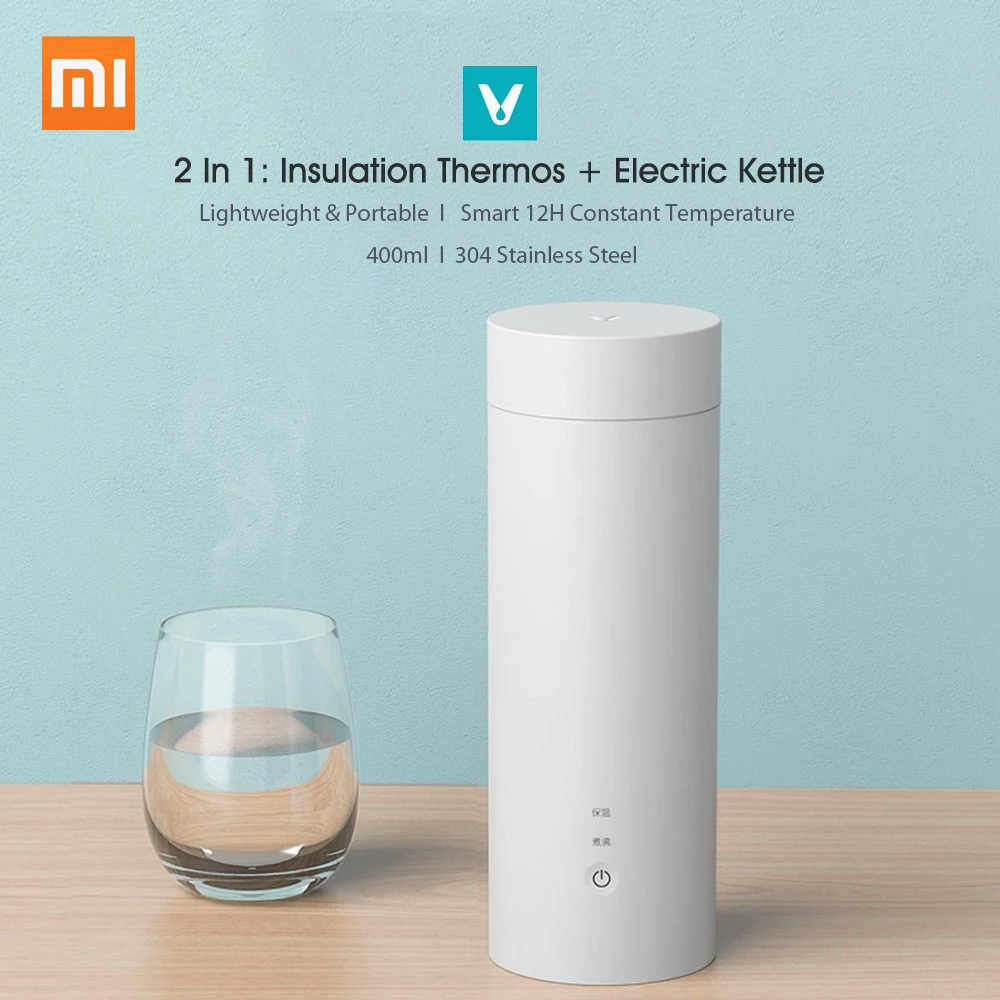 Xiaomi VIOMI чайник, электрическая бутылка, чашка, портативная нагревательная Термокружка для чая, кофе, молока, порошка, дорожный чайник для воды, 400 мл, 220 В
