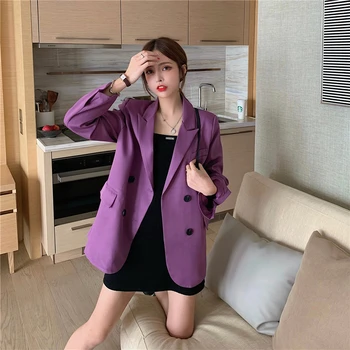 

Autumn retro simple temperament beautiful purple double-breasted long-sleeved suit jacket fashion casual