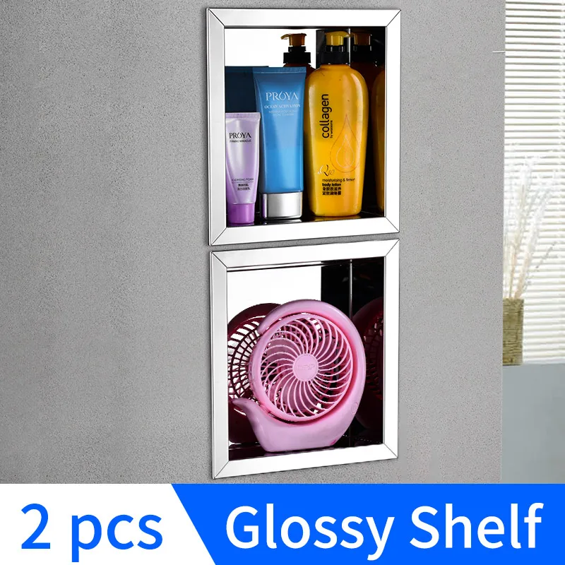 Glossy-2 Pcs Полка для ванной комнаты угловой Органайзер из нержавеющей стали настенные полки для ванной комнаты держатель для шампуня скрытый Душ Caddy Rack косметическая коробка - Цвет: Glossy-2 Pcs
