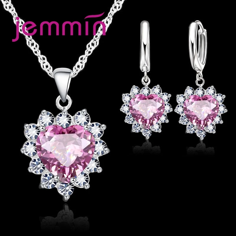 

Top Sale Solid 925 Sterling Silver Wedding Engagement Anniversary Gift Jewelry Sets Heart Pendant Hoop Earrings for Women Girls