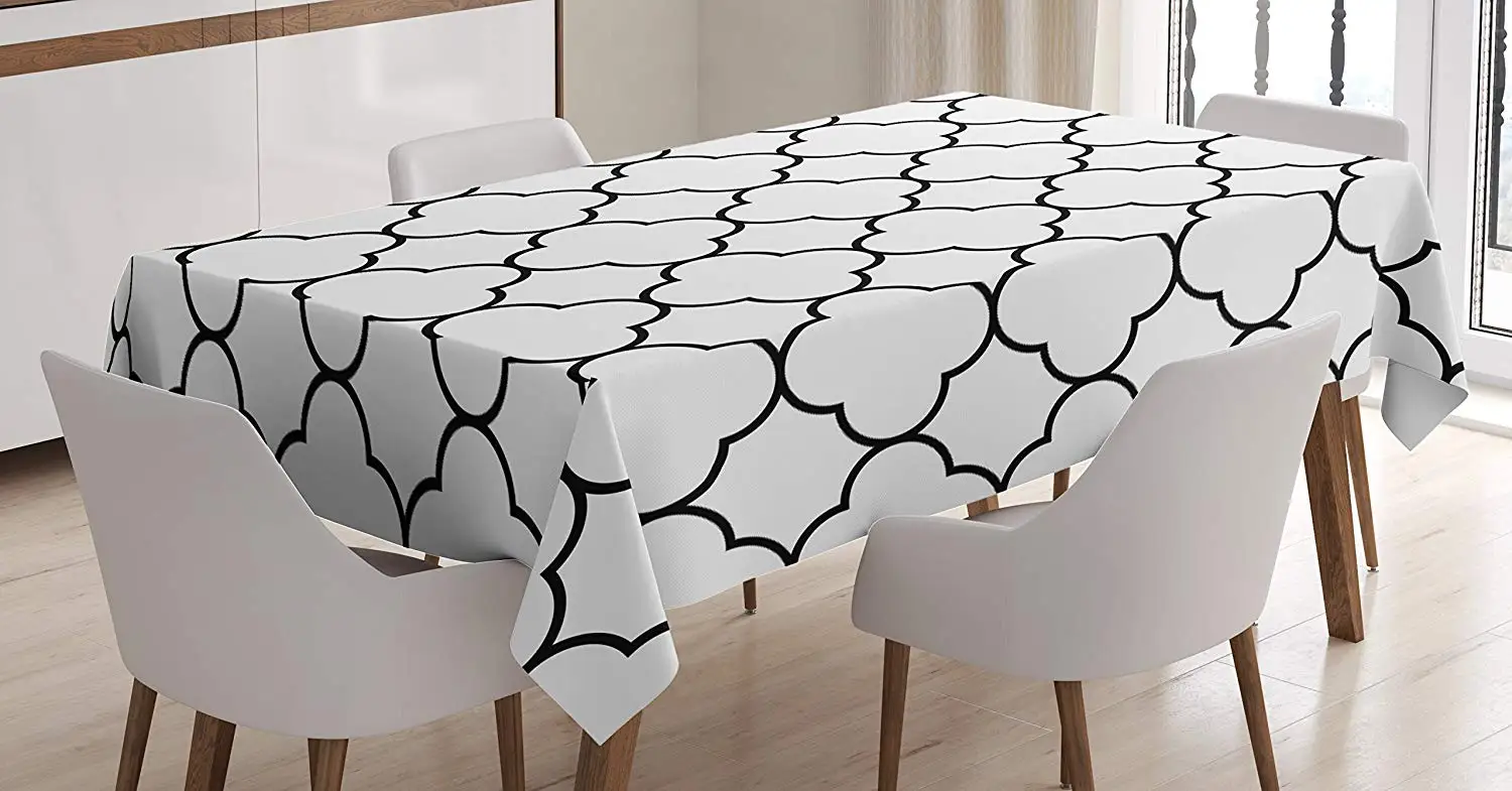 Марокканская скатерть Треллис традиционная монохромная Quatrefoil Восточная средняя