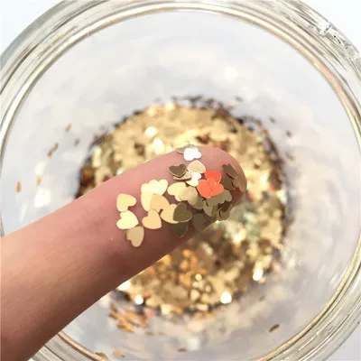 Ультратонкая PET Блестки 3 мм Сердце Лазерная блестящая 3D блестка для ногтей блестка Eo-Friendly свободные блестки для украшения ногтей 10 г - Цвет: Solid light gold 10g