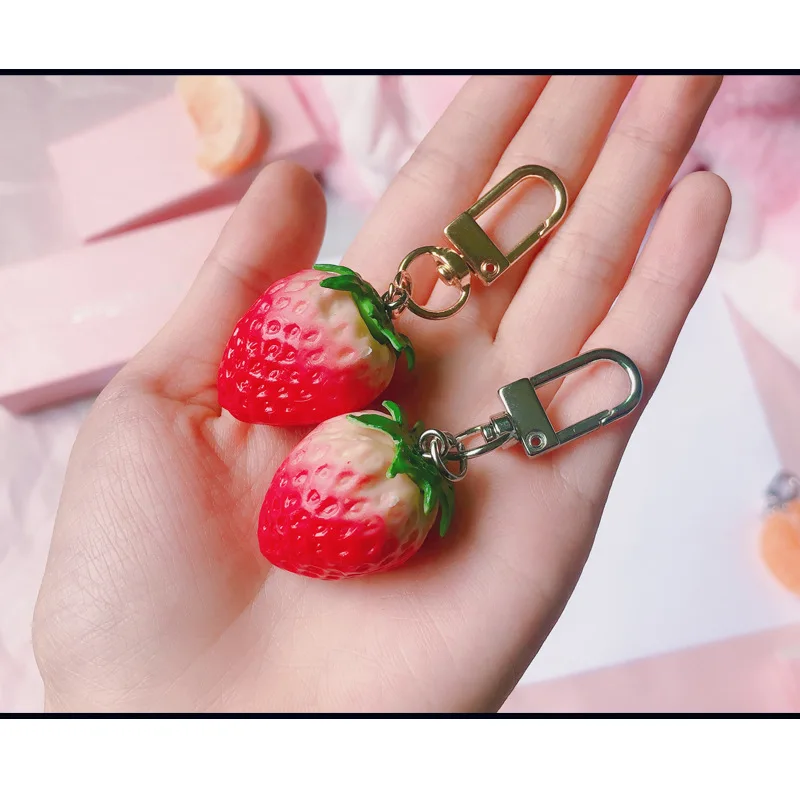 Creative Model Strawberry Control GIRL'S Heart Keychain AirPod Car Accessories Bag Small Pendant Gift Lovely