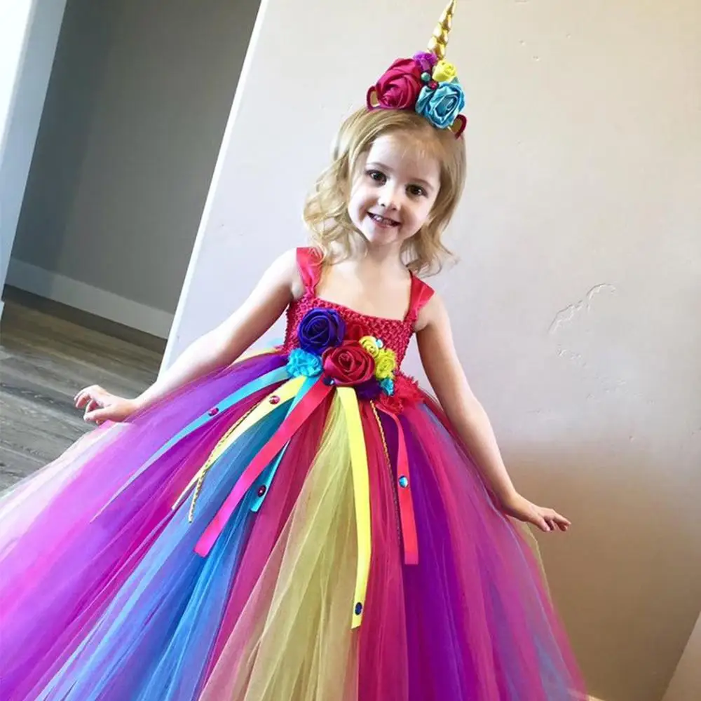 Girls Rainbow Unicorn Tutu Dress Kids 
