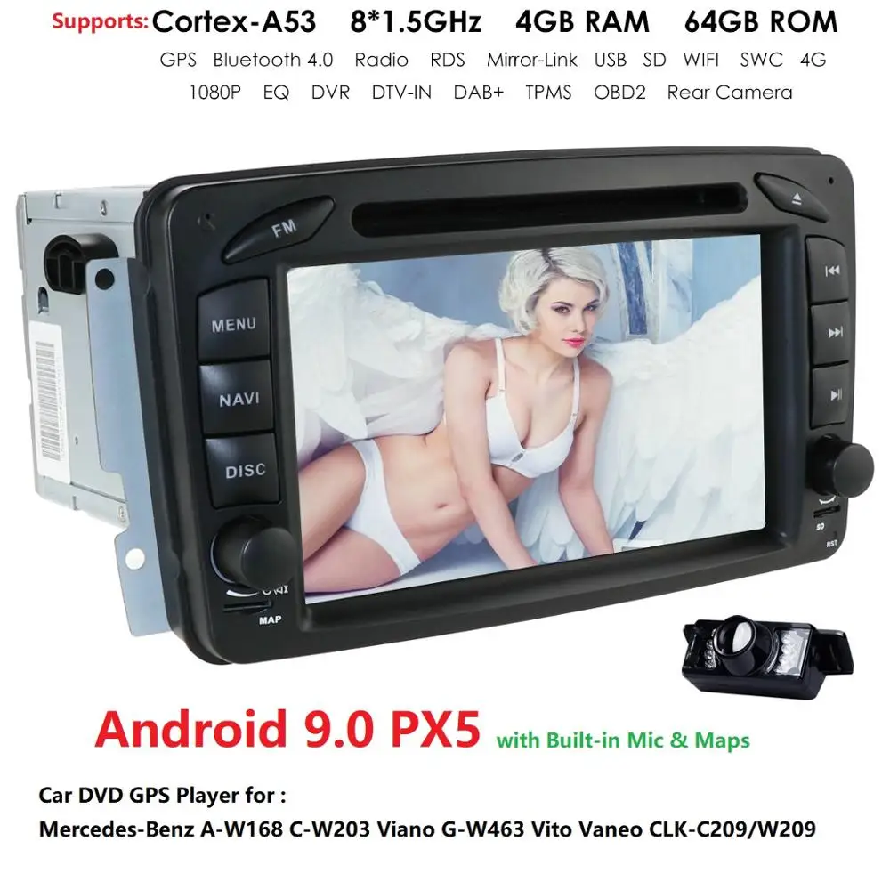 DSP ips 4G 64G Android 9,0 OctaCore 7 ''Автомобильный gps для Mercedes Benz W209 W203 M ML W163 Viano W639 Vito Vaneo dvd-плеер мультимедиа