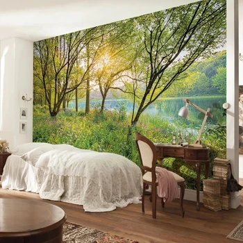 

Customize Wall Stickers Modern Riverside Forest Wall Mural Decals Creative Design for Home Deco Photo Wallpaper