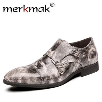 

Merkmak Business Formal Shoe Pointed Toe Men Dress Shoes Fashion Slip-on Leather Casual Footwear Big Size Party Wedding Footwear
