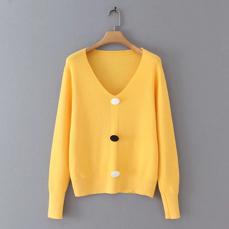 AOEMQ повседневные 4 цвета свитера открытый стежок кардиган свитера хлопок ручная работа однобортный белый и черный пуговицы одежда - Цвет: yellow