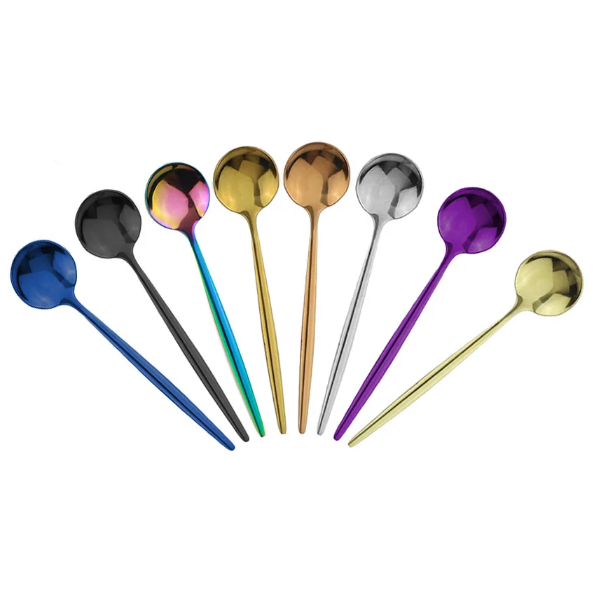 1 piezas de cuchara de té portátil colorida 304 de acero inoxidable cuchara de café cuchara de helado de postre cuchara de cocina cubertería Accesorios|Juegos de vajilla| - AliExpress