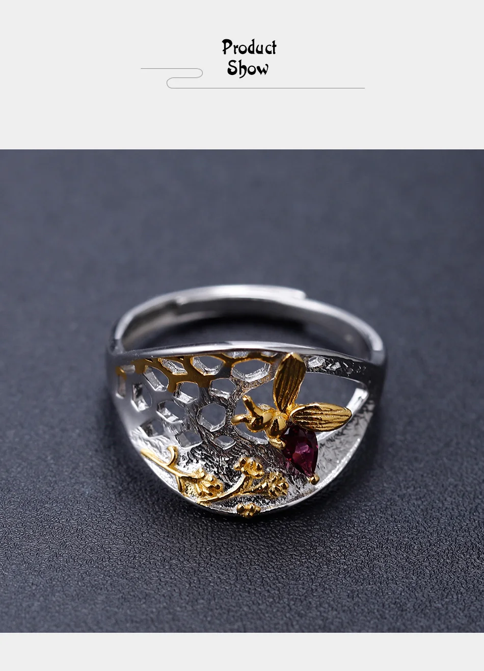 Gem балетки 925 пробы Серебряные; золотые кольцо с пчелиными сотами 0.28Ct натуральный гранатовый родолит кольцо ручной работы для Для женщин, хорошее ювелирное изделие