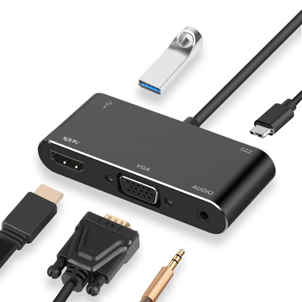 Тип C к Hdmi 4K Vga Hdtv+ 3,5 мм аудио видео адаптер Pd зарядное устройство для Macbook Google Chromebook ноутбука ПК и телефона к телевизору