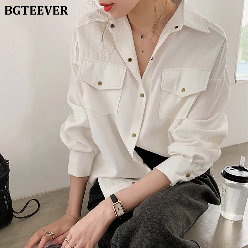 BGTEEVER Office Ladies Blouses Shirts Single-breasted Lapel Female Blouses Tops Plus Size Women White Shirts Femme Blusas 2020 BGTEEVER Office Ladies Blouses Shirts Single-breasted Lapel Female Blouses Tops Plus Size Women White Shirts Femme Blusas 2020
