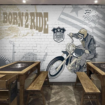 

Custom Any Size Mural Wallpaper 3D Retro Motorcycle Graffiti Brick Wall Fresco Restaurant Cafe KTV Background Wall Painting 3 D