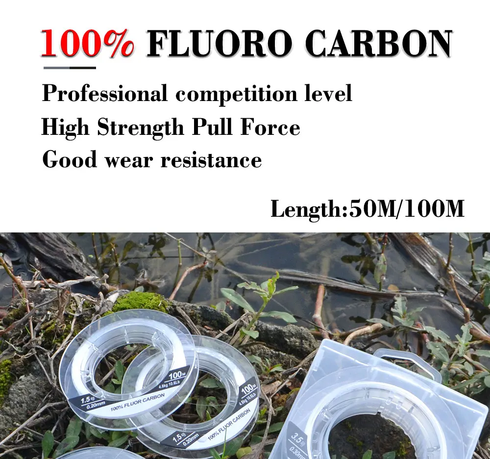 FTK 50M/100M 100% Fluorkohlenstoff-Angelschnüre 5,5-130,9LB Carbon Fiber Leader Fly Line Schnell sinkendes Karpfenangeln – Detail 1