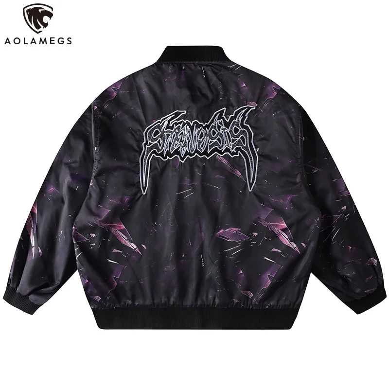 

Aolamegs Jackets Men Tracksuit Embroidery Zipper Coats Retro Tracksuit Baseball Jackets High Street Watercolor Casual Jackets