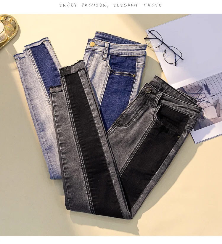 Women's Fashion Hit Color Jeans Pencil Pants Big Size Slim Skinny Stretch Denim Trousers Plus Size Cowboy Trousers