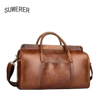 

SUWERER NEW Genuine Leather bag tote Large capacity travel bag real leather business travel business men's handbag shoulder bag