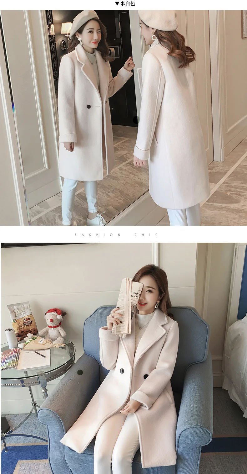 Women Winter Coats Autumn and Winter Coat New Large Size Pink Wool Coat Thick Long Coat Female