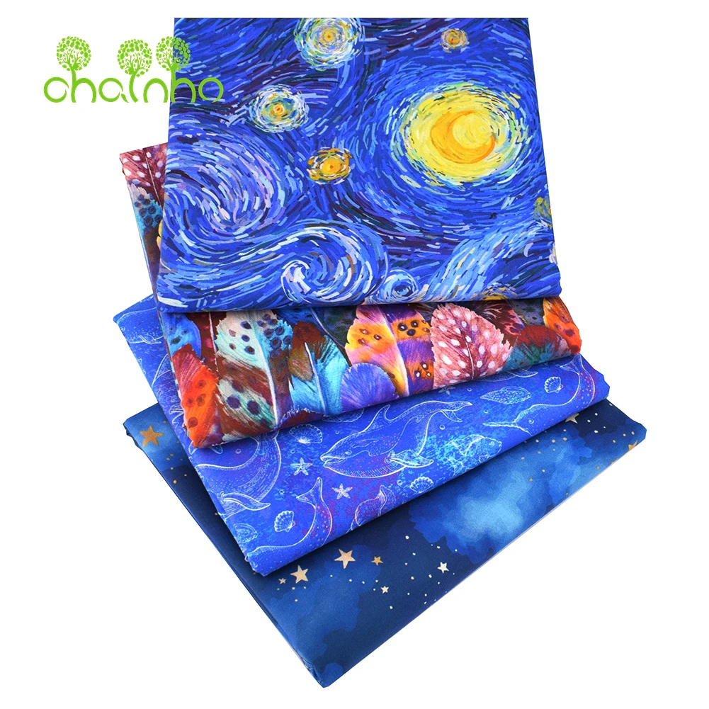 Chainho,Blue Digital Printed Cotton Fabrics,DIY Handmade Quilting & Sewing Baby&Children's Garments,Bag,Crafts,Cushion Material