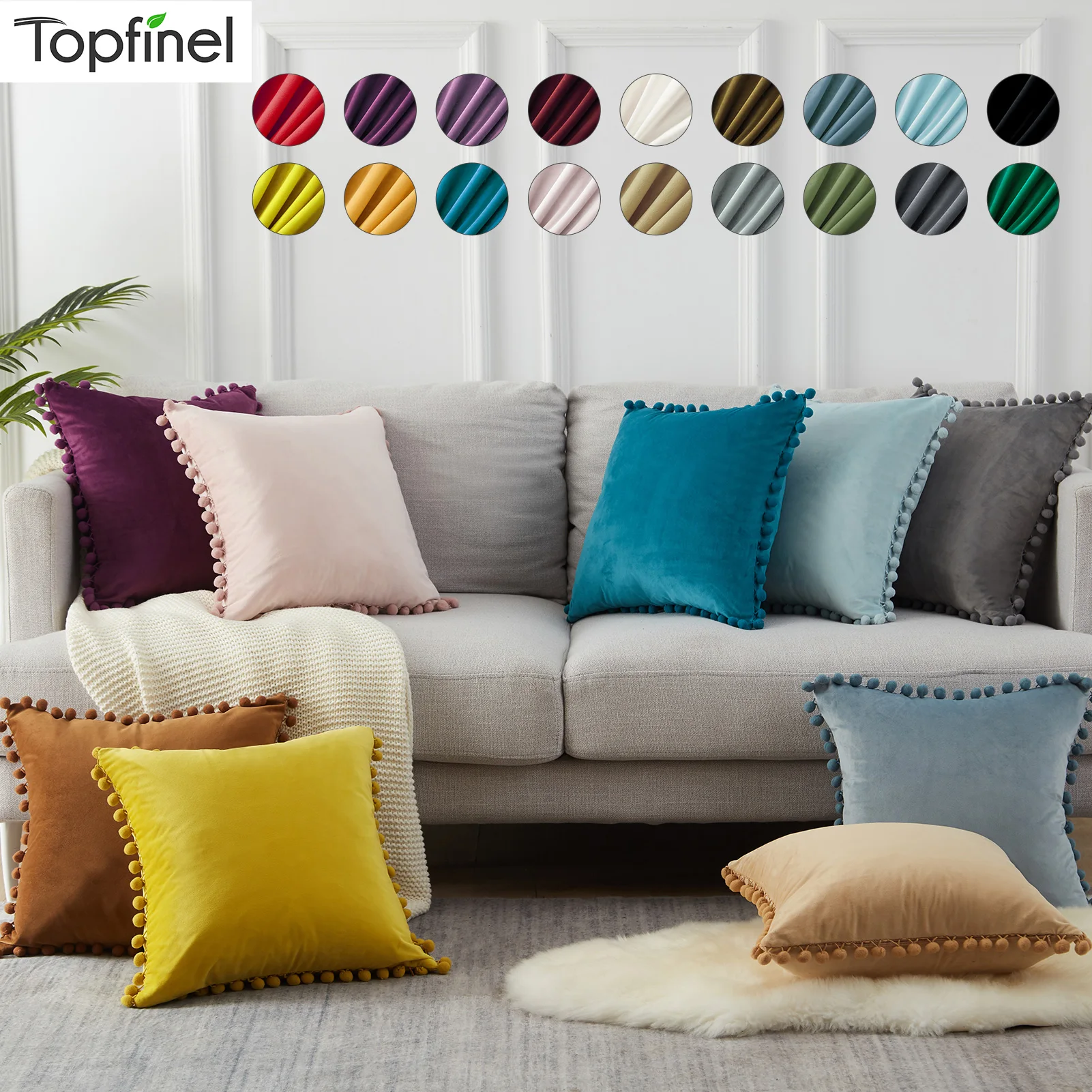 Cushion Cover With Balls Soft Velvet Throw Navy Pillow Covers Car Blue Cases Sofa Bed Home Decor 60x60 Teal PillowCase | Дом и сад