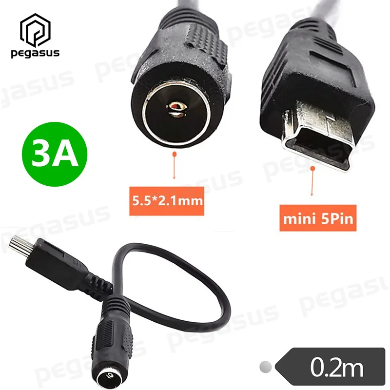 

22AWG 3A DC 5.5mm*2.1mm Female to Mini USB 5-Pin Male Extension Data Cable