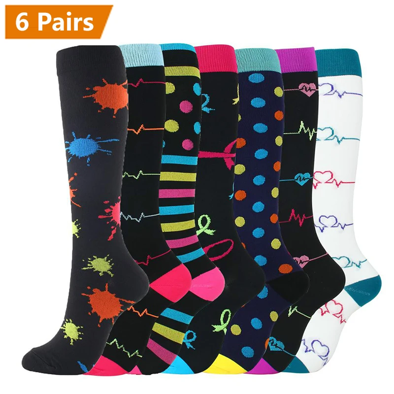 Brothock 6 Pairs Compression Socks Women Men Graduated 20-30 MmHg Stockings for Athletic Running Cycling Medical Nursing Socks