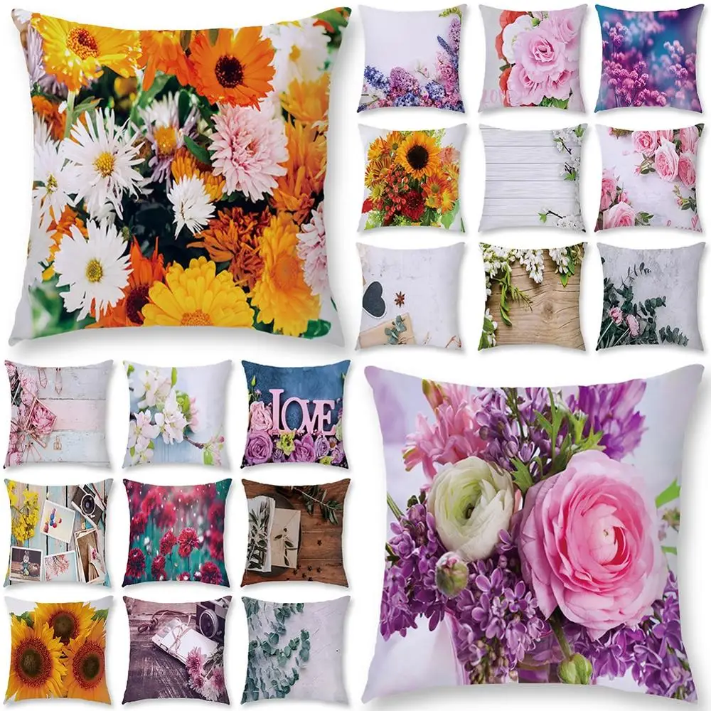 

New Pink Rose Flower Pattern Short Plush Pillow Case Throw Cushion Cover Sofa Home Decor Gifts