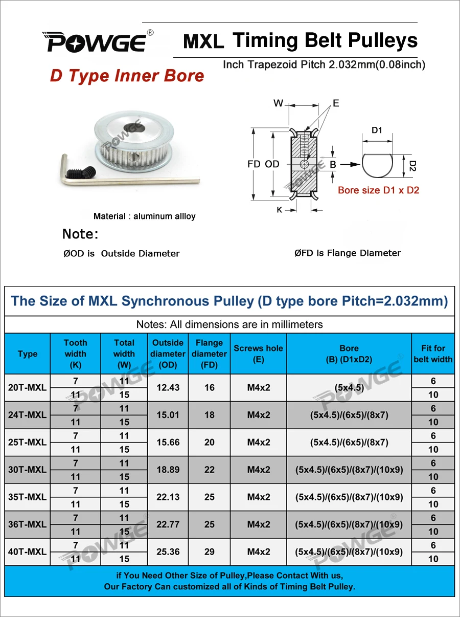 POWGE трапециевидный 35 зубчатый шкив Mxl Зубчатый шкив D Тип отверстия 5x4,5/6x5/8x7/10x9 мм для ширины 6/10 мм MXL синхронный ремень 35 зубьев 35 T