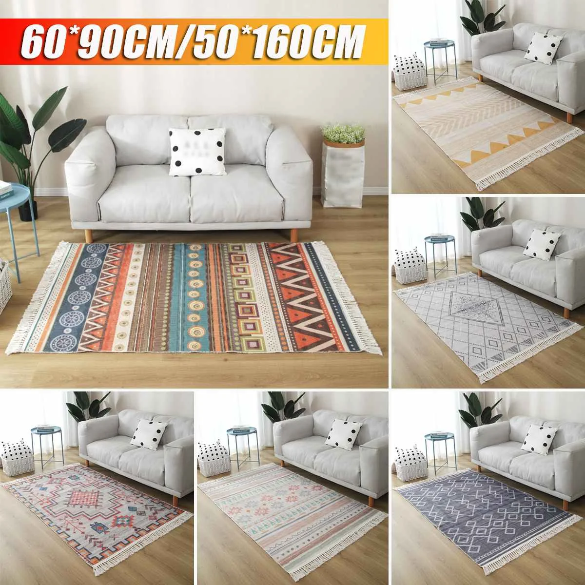 Retro Bohemian Hand Woven Cotton Linen Carpet 50X160CM Rug Bedside Rug Geometric Floor Mat Living Room Bedroom Carpet Home Decor Retro Bohemian Hand Woven Cotton Linen Carpet 50X160CM Rug Bedside Rug Geometric Floor Mat Living Room Bedroom Carpet Home Decor