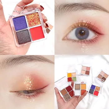 

Four Colors Eyeshadow Compact Shimmering Powder Pearly Matte Sequin Waterproof Convenient Cosmetic Eye Shadow