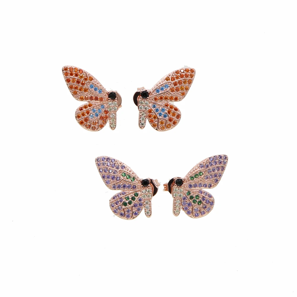 Милое симпатичное животное серьги-гвоздики для девушек женские Розовое золото красочные cz Модные женские ювелирные изделия