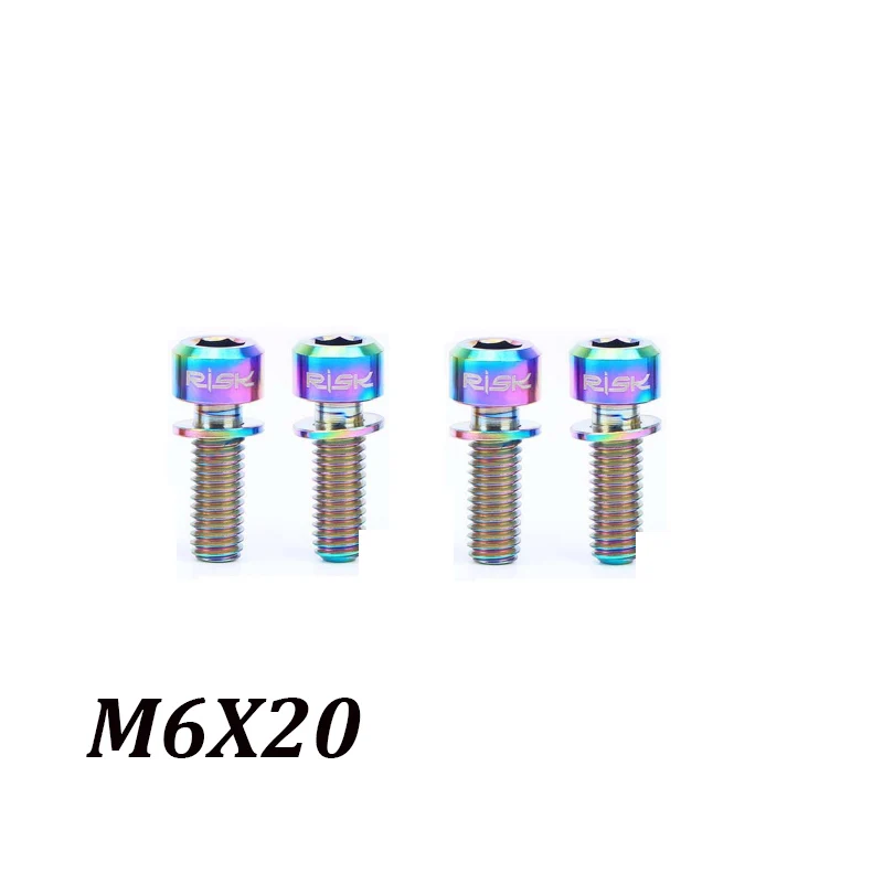 RISK M6* 18/20 мм Титан 4 шт./компл. MTB дорожный велосипед гидравлический дисковый тормоз фиксированные болты велосипедные шатуны фиксированный винт - Цвет: M6 20 rainbow