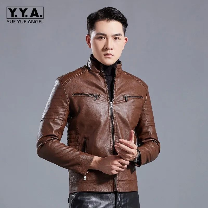 Slim Fit Moto байкерские мужские куртки на молнии из искусственной кожи модные корейские повседневные куртки с воротником-стойкой ветрозащитная мужская верхняя одежда пальто плюс размер