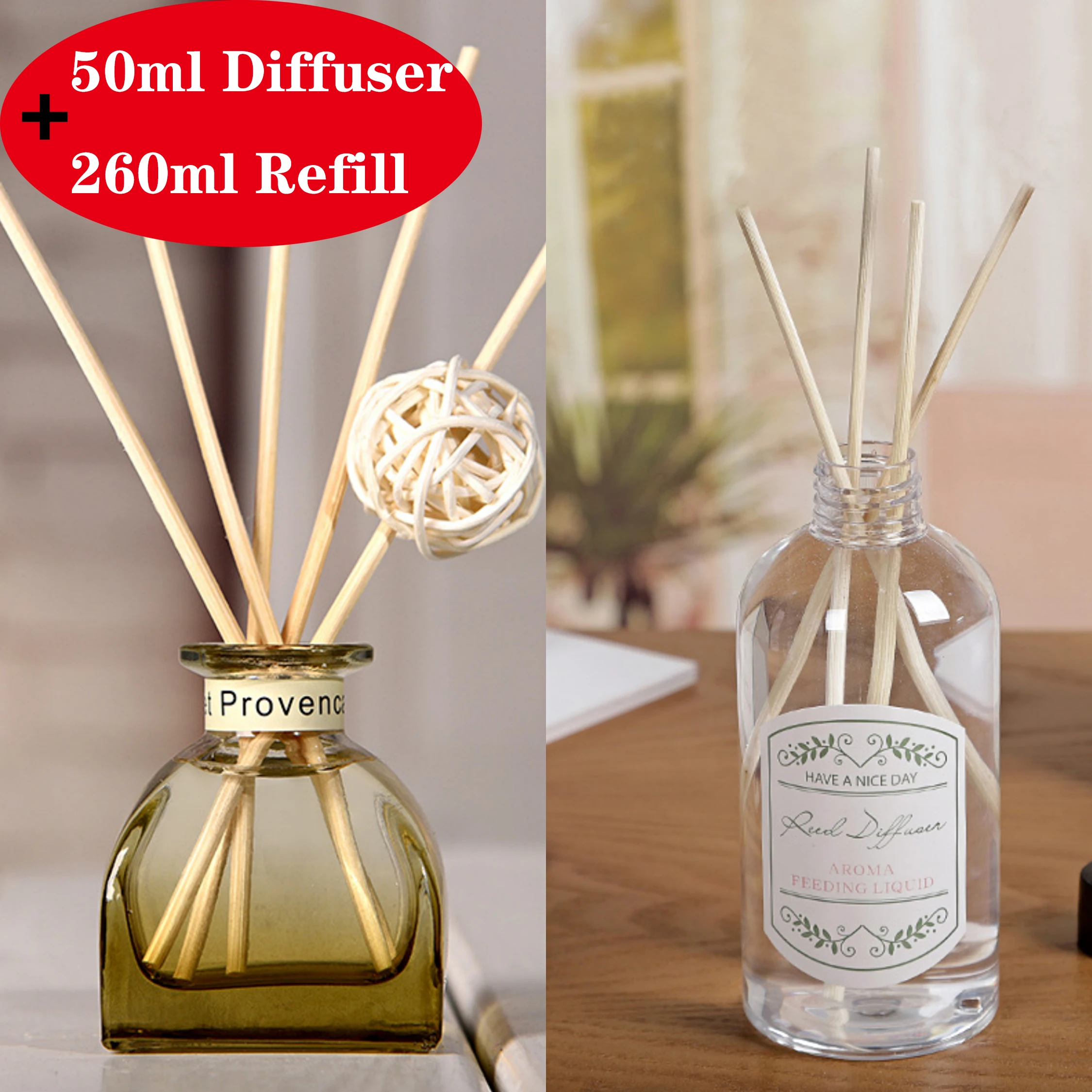 

50ml+260ml Reed Diffuser Replacement Fireless Aroma Home Fragrance with Natural Rattan Sticks for Living Room Office,etc.