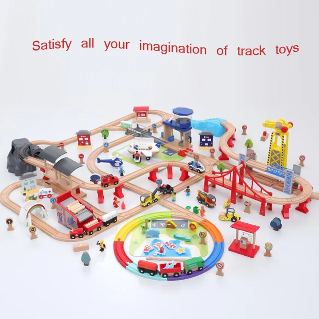 Wooden Track Accessories Beech Wooden Railway Train Track Toy Fit Biro All Brands Wood Tracks Toys for Children 6