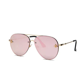 

New Men Women Colorful Sunglasses Boundless Metal Frame Fashion Little Bee Big Box Sunglasses Female Driving Sunglasses Ladies