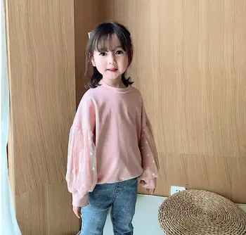 

2020 new girls patchwork t-shirt spring full sleeve cotton fashion girls sweatshirt 1-6t HO215