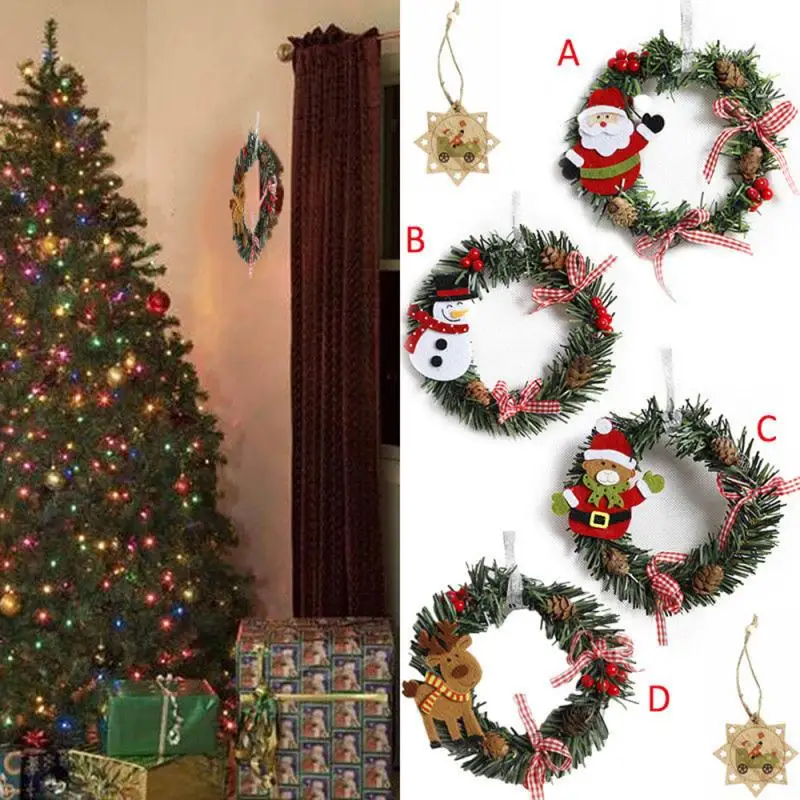 Мини Рождественский венок, Декор настенный дверной подвесной орнамент, гирлянда, рождественские вечерние украшения, аксессуары для дома
